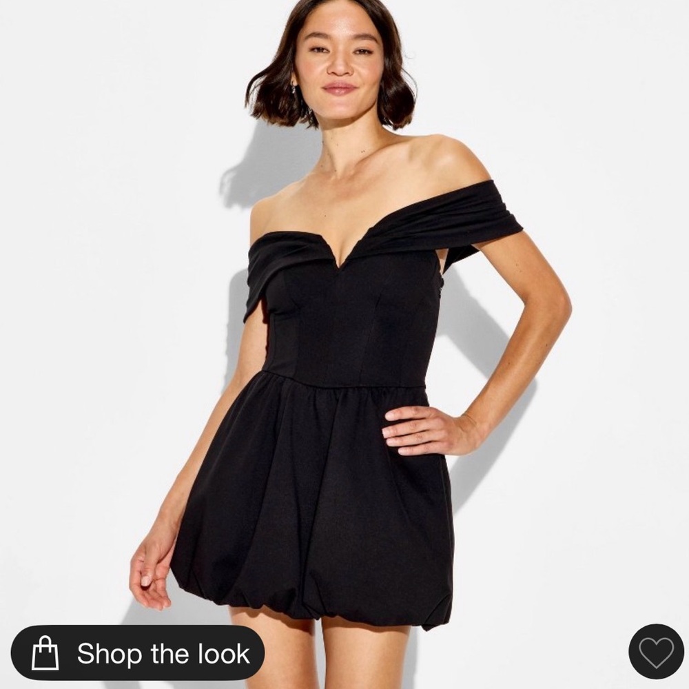 Wild Fable Women's Plunge Bubble Mini A-Line Dress, L - Black